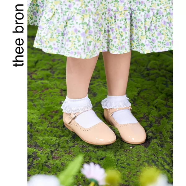 THEE BRON Toddler Girls Shoes Mary Jane Flats for Girls Ballerina Dress ShoesAf312beige