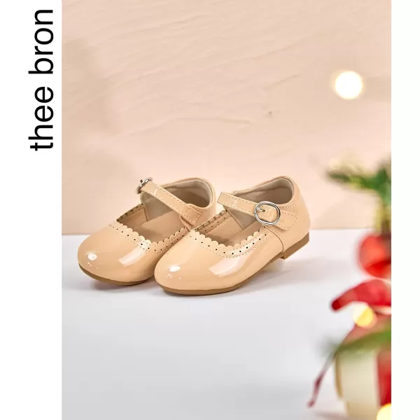 THEE BRON Toddler Girls Shoes Mary Jane Flats for Girls Ballerina Dress ShoesAf312beige