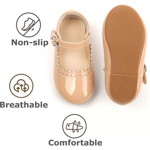 THEE BRON Toddler Girls Shoes Mary Jane Flats for Girls Ballerina Dress ShoesAf312beige