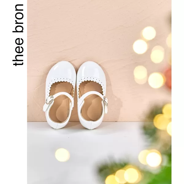 THEE BRON Toddler Girls Shoes Mary Jane Flats for Girls Ballerina Dress ShoesAf312white