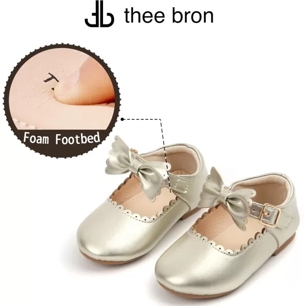 THEE BRON Toddler Girls Shoes Mary Jane Flats for Girls Ballerina Dress ShoesAf324gold