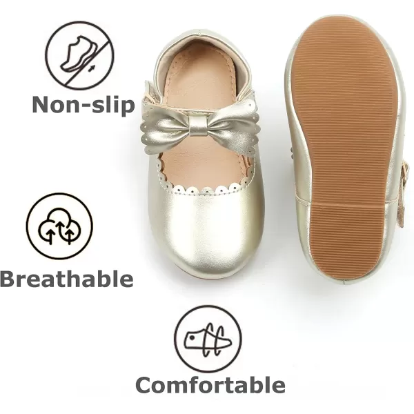THEE BRON Toddler Girls Shoes Mary Jane Flats for Girls Ballerina Dress ShoesAf324gold