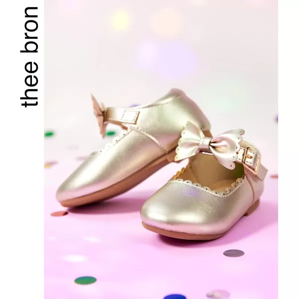 THEE BRON Toddler Girls Shoes Mary Jane Flats for Girls Ballerina Dress ShoesAf324gold