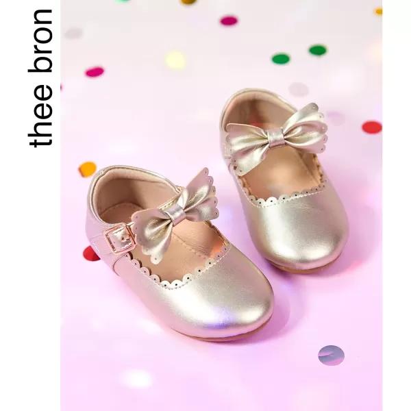 THEE BRON Toddler Girls Shoes Mary Jane Flats for Girls Ballerina Dress ShoesAf324gold