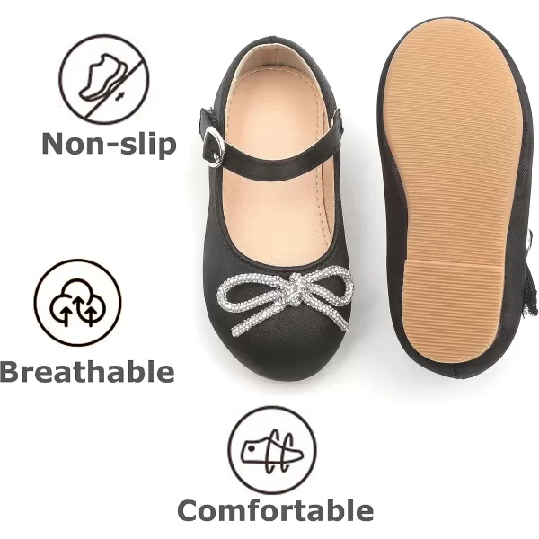 THEE BRON Toddler Girls Shoes Mary Jane Flats for Girls Ballerina Dress ShoesAf356black