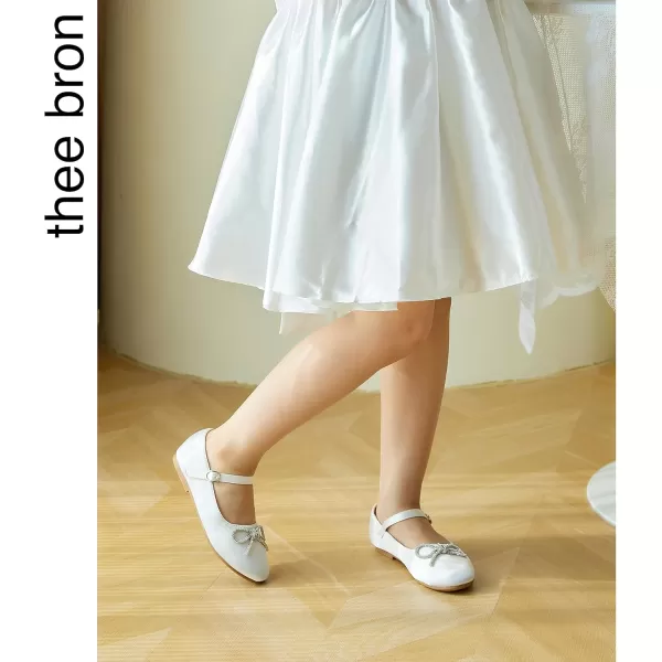 THEE BRON Toddler Girls Shoes Mary Jane Flats for Girls Ballerina Dress ShoesAf356white