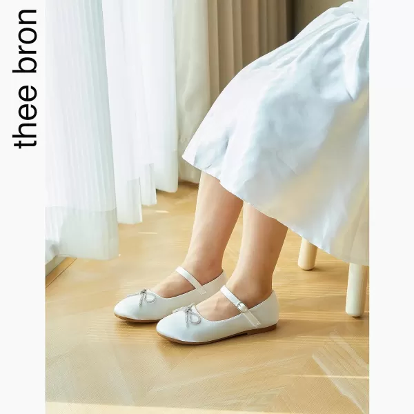 THEE BRON Toddler Girls Shoes Mary Jane Flats for Girls Ballerina Dress ShoesAf356white