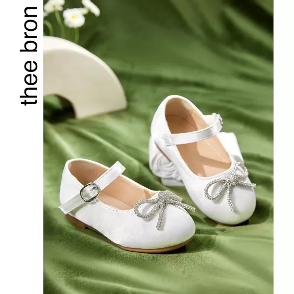 THEE BRON Toddler Girls Shoes Mary Jane Flats for Girls Ballerina Dress ShoesAf356white
