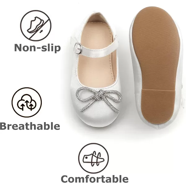 THEE BRON Toddler Girls Shoes Mary Jane Flats for Girls Ballerina Dress ShoesAf356white