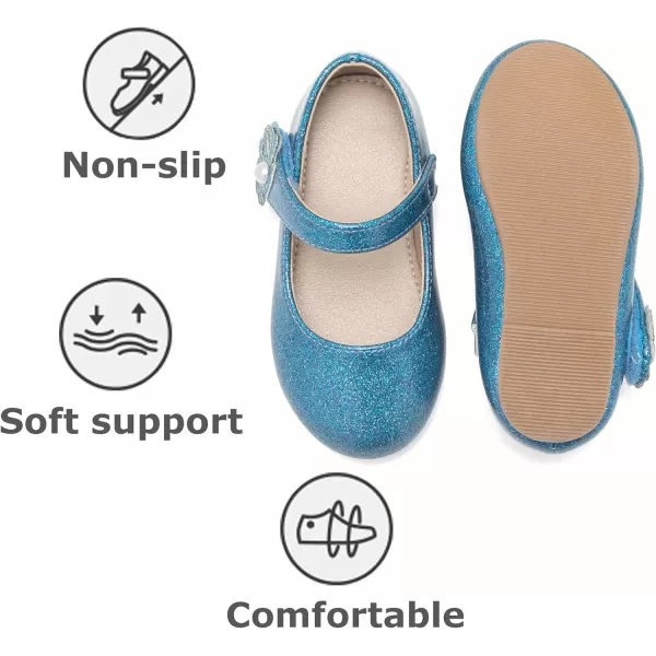 THEE BRON Toddler Girls Shoes Mary Jane Flats for Girls Ballerina Dress ShoesAf420blue