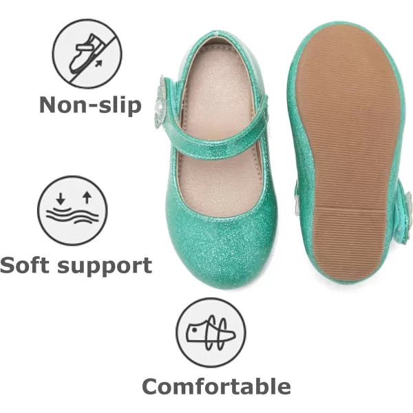 THEE BRON Toddler Girls Shoes Mary Jane Flats for Girls Ballerina Dress ShoesAf420green