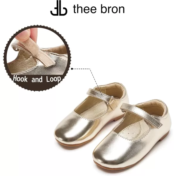 THEE BRON Toddler Girls Shoes Mary Jane Flats for Girls Ballerina Dress ShoesAf434gold