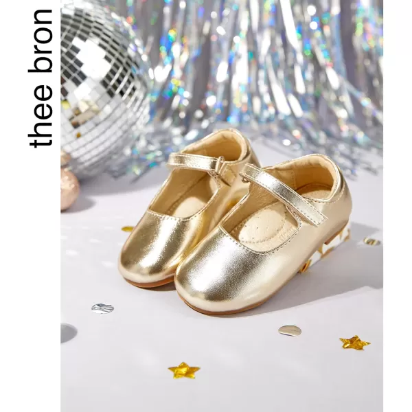 THEE BRON Toddler Girls Shoes Mary Jane Flats for Girls Ballerina Dress ShoesAf434gold