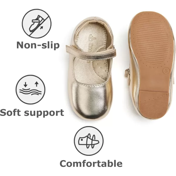 THEE BRON Toddler Girls Shoes Mary Jane Flats for Girls Ballerina Dress ShoesAf434gold