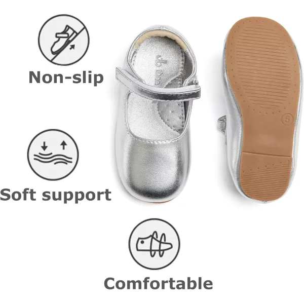 THEE BRON Toddler Girls Shoes Mary Jane Flats for Girls Ballerina Dress ShoesAf434silver
