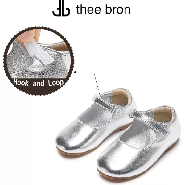 THEE BRON Toddler Girls Shoes Mary Jane Flats for Girls Ballerina Dress ShoesAf434silver