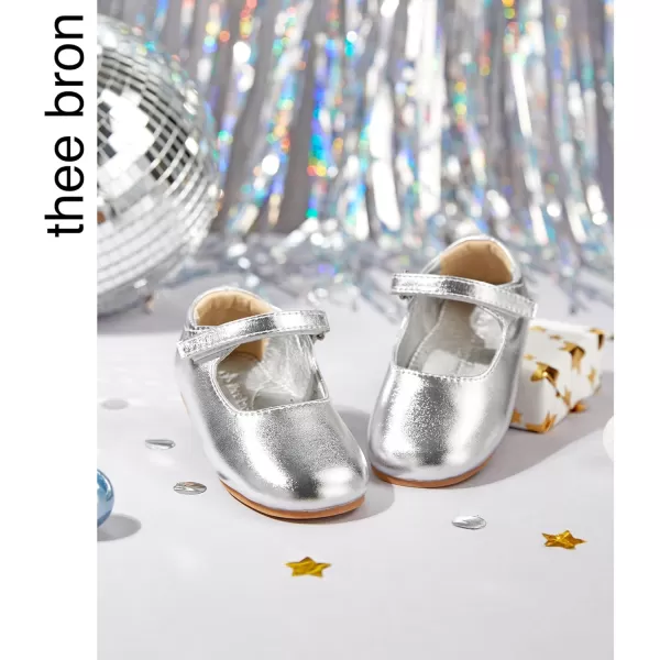 THEE BRON Toddler Girls Shoes Mary Jane Flats for Girls Ballerina Dress ShoesAf434silver