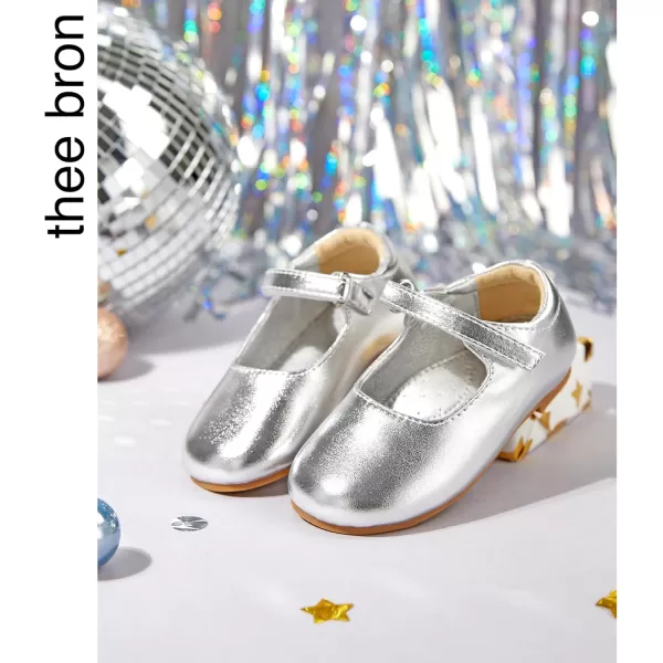THEE BRON Toddler Girls Shoes Mary Jane Flats for Girls Ballerina Dress ShoesAf434silver