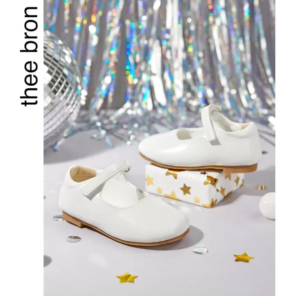 THEE BRON Toddler Girls Shoes Mary Jane Flats for Girls Ballerina Dress ShoesAf434white