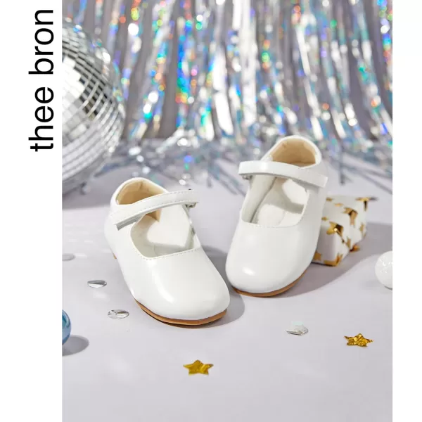 THEE BRON Toddler Girls Shoes Mary Jane Flats for Girls Ballerina Dress ShoesAf434white