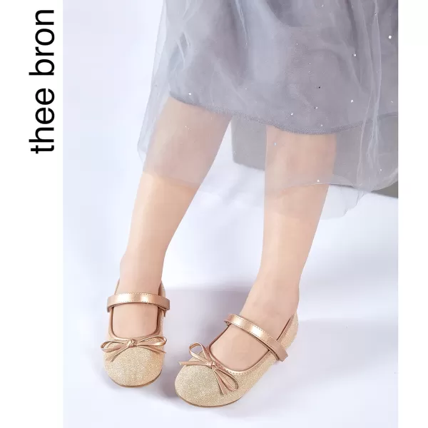 THEE BRON Toddler Girls Shoes Mary Jane Flats for Girls Ballerina Dress ShoesAg208gold