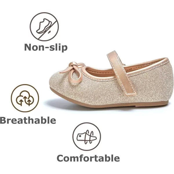 THEE BRON Toddler Girls Shoes Mary Jane Flats for Girls Ballerina Dress ShoesAg208gold