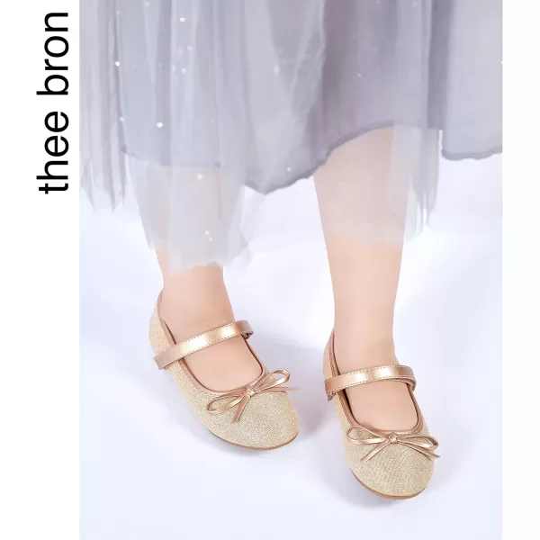 THEE BRON Toddler Girls Shoes Mary Jane Flats for Girls Ballerina Dress ShoesAg208gold