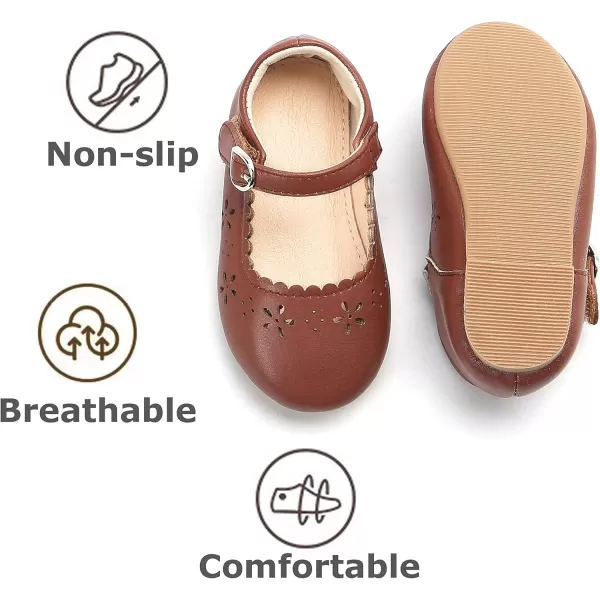 THEE BRON Toddler Girls Shoes Mary Jane Flats for Girls Ballerina Dress ShoesAg209brown