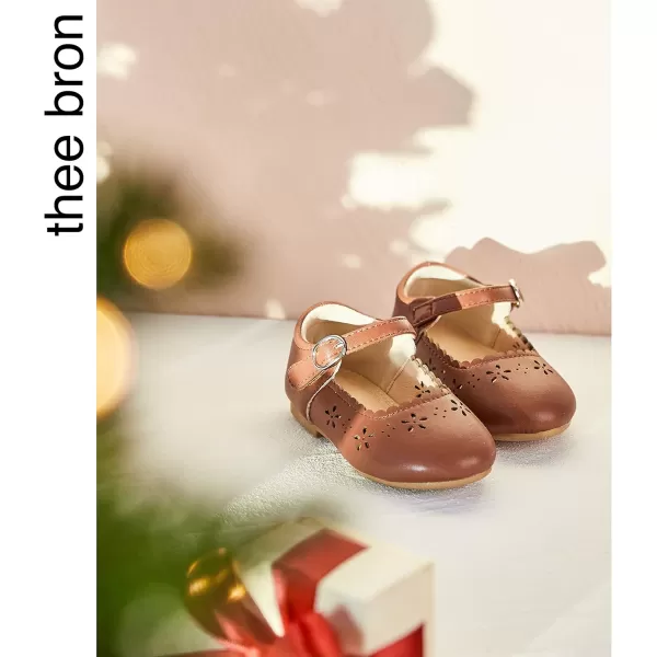THEE BRON Toddler Girls Shoes Mary Jane Flats for Girls Ballerina Dress ShoesAg209brown