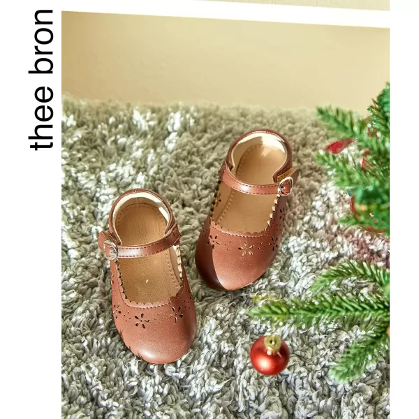 THEE BRON Toddler Girls Shoes Mary Jane Flats for Girls Ballerina Dress ShoesAg209brown