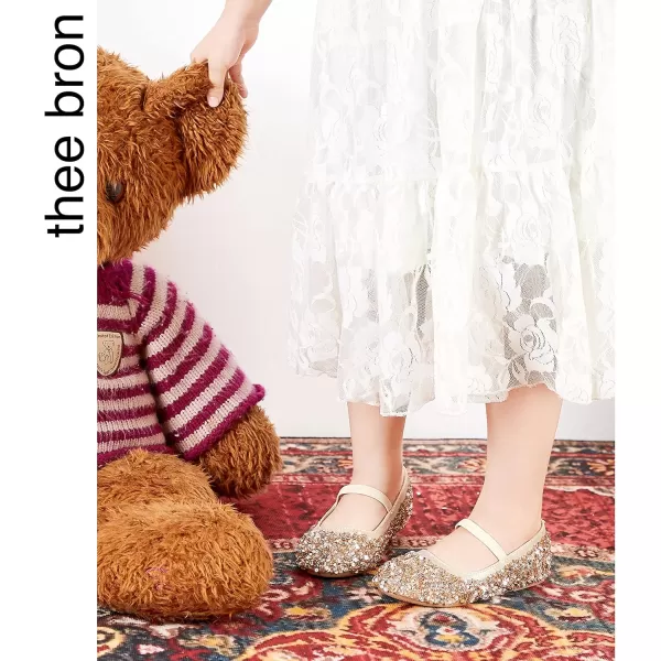 THEE BRON Toddler Girls Shoes Mary Jane Flats for Girls Ballerina Dress ShoesAg210gold