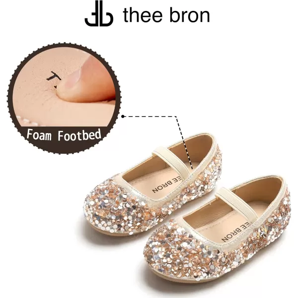 THEE BRON Toddler Girls Shoes Mary Jane Flats for Girls Ballerina Dress ShoesAg210gold