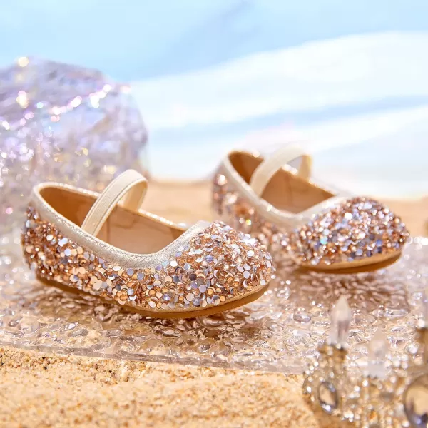 THEE BRON Toddler Girls Shoes Mary Jane Flats for Girls Ballerina Dress ShoesAg210gold
