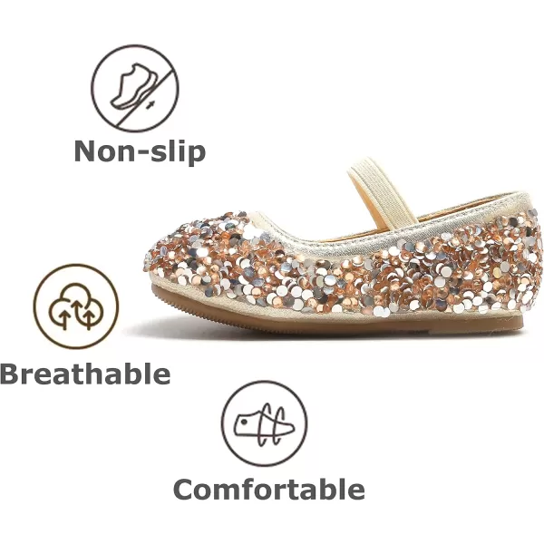 THEE BRON Toddler Girls Shoes Mary Jane Flats for Girls Ballerina Dress ShoesAg210gold