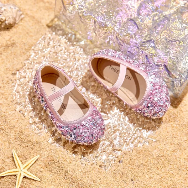 THEE BRON Toddler Girls Shoes Mary Jane Flats for Girls Ballerina Dress ShoesAg210pink