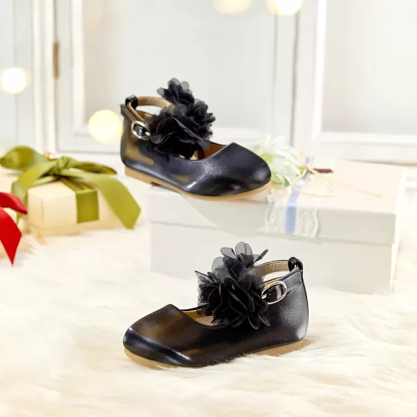 THEE BRON Toddler Girls Shoes Mary Jane Flats for Girls Ballerina Dress ShoesAg244black