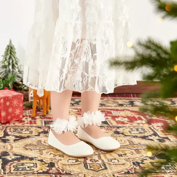 THEE BRON Toddler Girls Shoes Mary Jane Flats for Girls Ballerina Dress ShoesAg244white