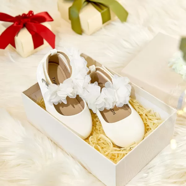 THEE BRON Toddler Girls Shoes Mary Jane Flats for Girls Ballerina Dress ShoesAg244white