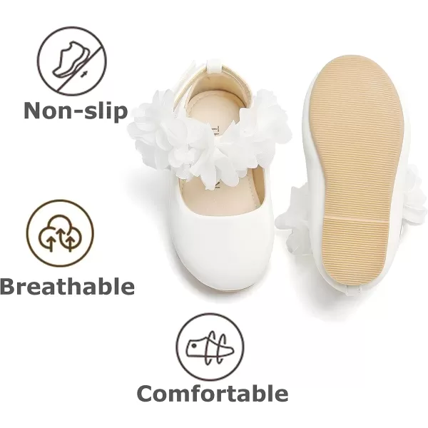 THEE BRON Toddler Girls Shoes Mary Jane Flats for Girls Ballerina Dress ShoesAg244white