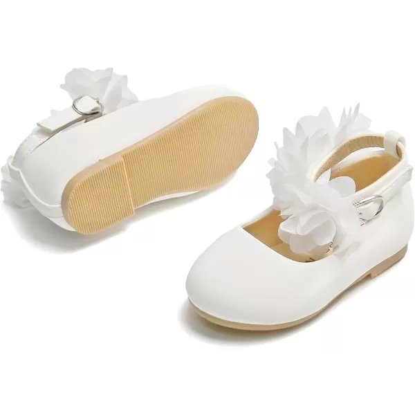 THEE BRON Toddler Girls Shoes Mary Jane Flats for Girls Ballerina Dress ShoesAg244white