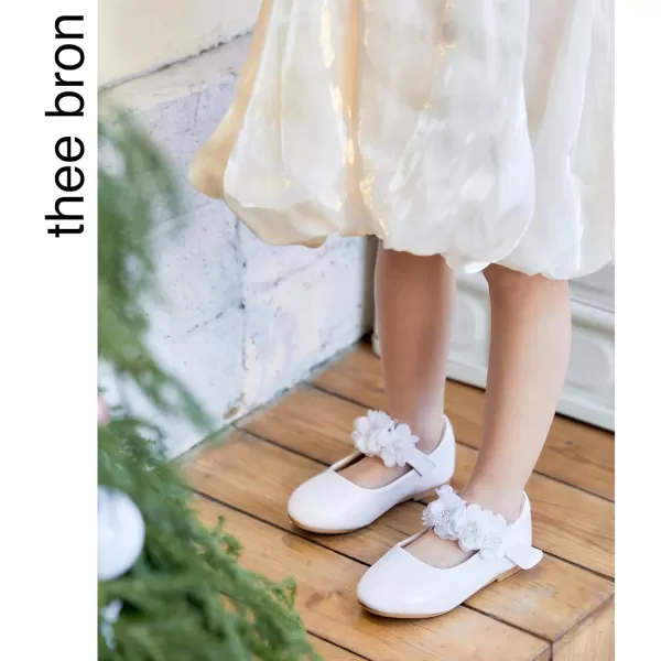 THEE BRON Toddler Little Girl Shoes Flower Mary Jane Flats Zapatos de Vestir de NiasA2140white