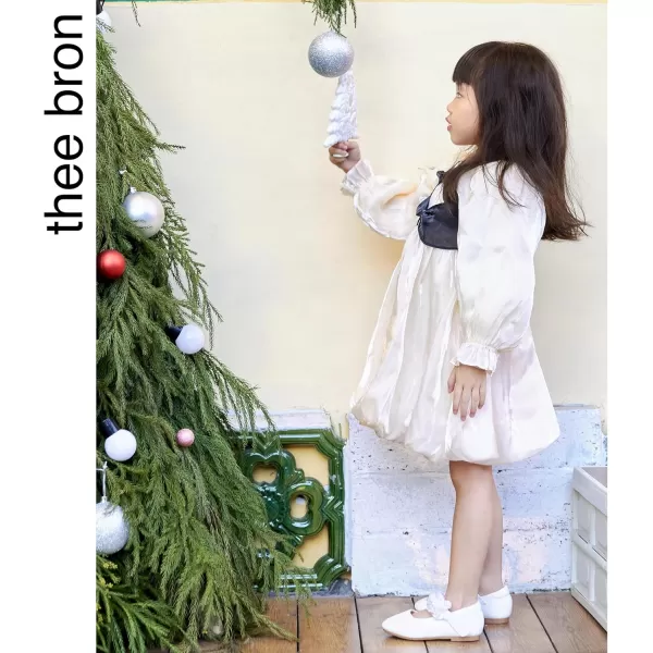 THEE BRON Toddler Little Girl Shoes Flower Mary Jane Flats Zapatos de Vestir de NiasA2140white