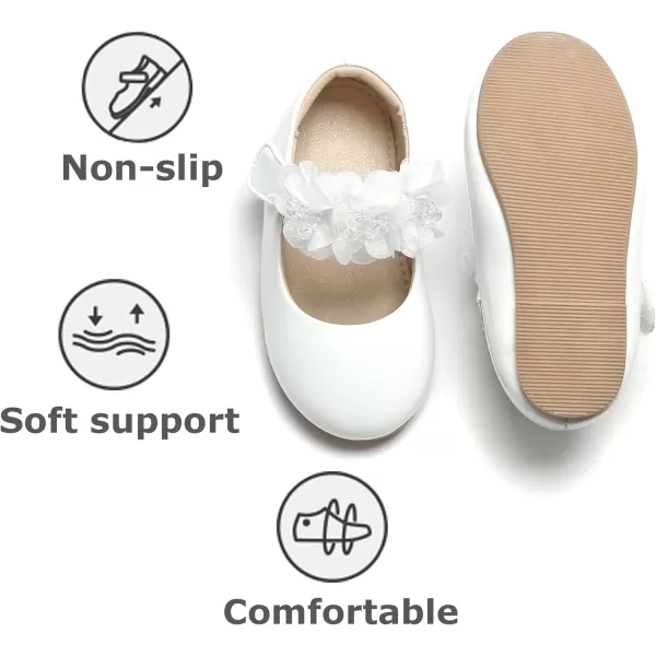 THEE BRON Toddler Little Girl Shoes Flower Mary Jane Flats Zapatos de Vestir de NiasA2140white