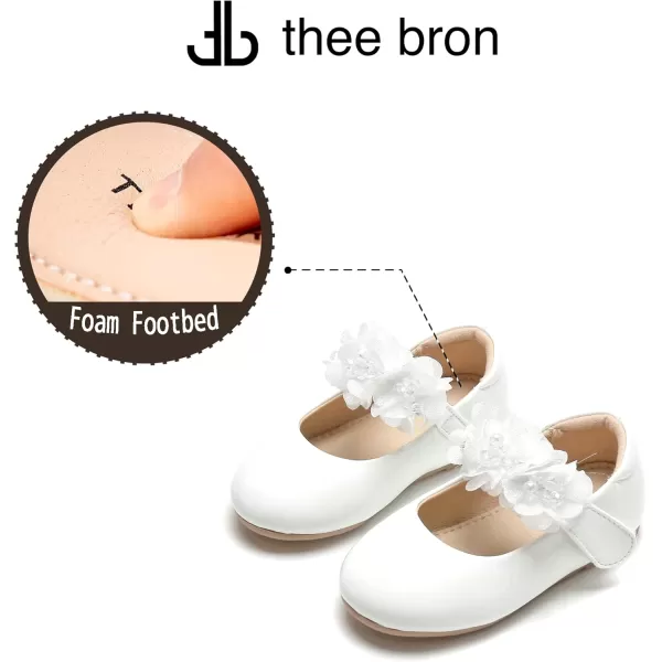 THEE BRON Toddler Little Girl Shoes Flower Mary Jane Flats Zapatos de Vestir de NiasA2140white