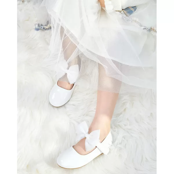 THEE BRON Toddler Little Girl Shoes Flower Mary Jane Flats Zapatos de Vestir de NiasA2162white
