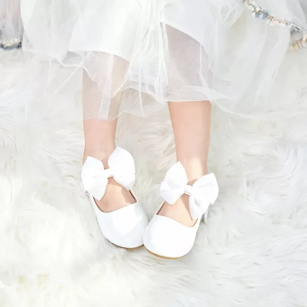THEE BRON Toddler Little Girl Shoes Flower Mary Jane Flats Zapatos de Vestir de NiasA2162white