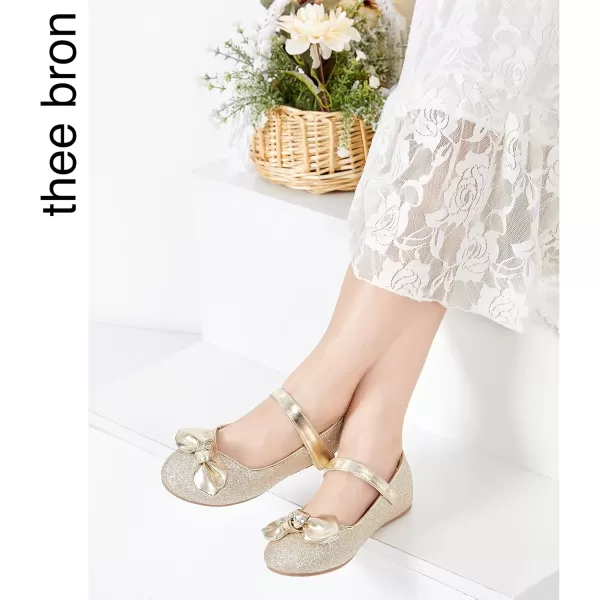 THEE BRON Toddler Little Girl Shoes Flower Mary Jane Flats Zapatos de Vestir de NiasAf304gold