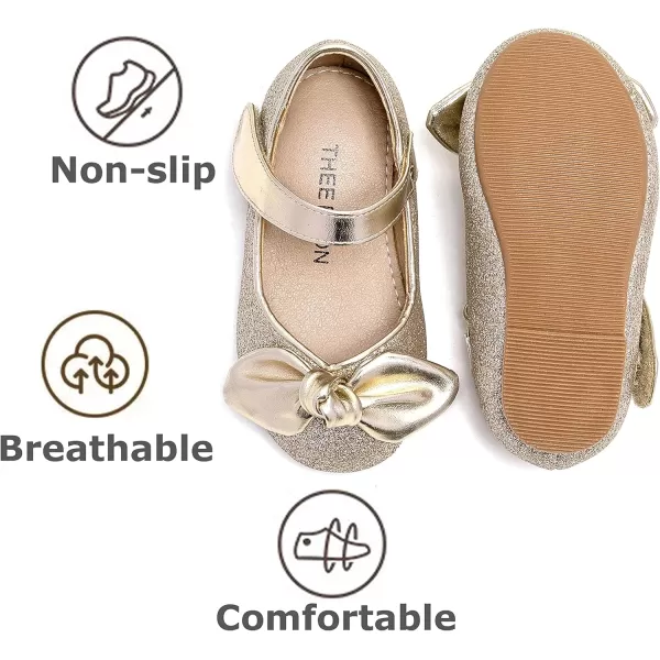 THEE BRON Toddler Little Girl Shoes Flower Mary Jane Flats Zapatos de Vestir de NiasAf304gold