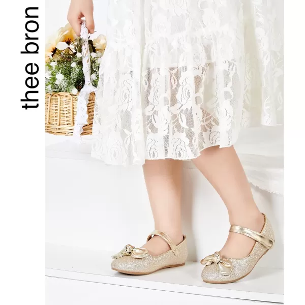THEE BRON Toddler Little Girl Shoes Flower Mary Jane Flats Zapatos de Vestir de NiasAf304gold