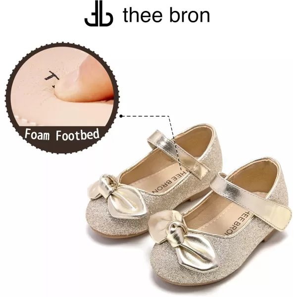 THEE BRON Toddler Little Girl Shoes Flower Mary Jane Flats Zapatos de Vestir de NiasAf304gold